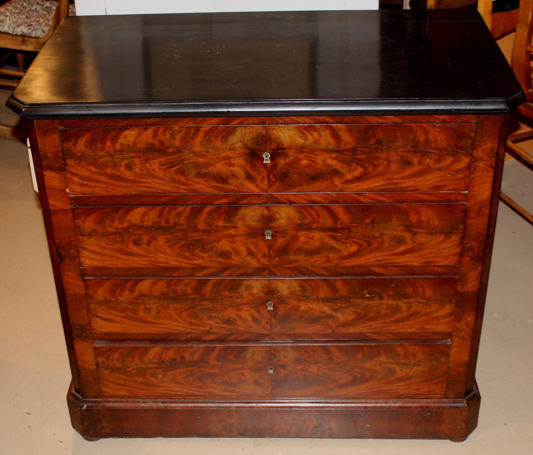 French Near Pair of 19th c Continental Empire Mahogany Chests with Ebonized Tops