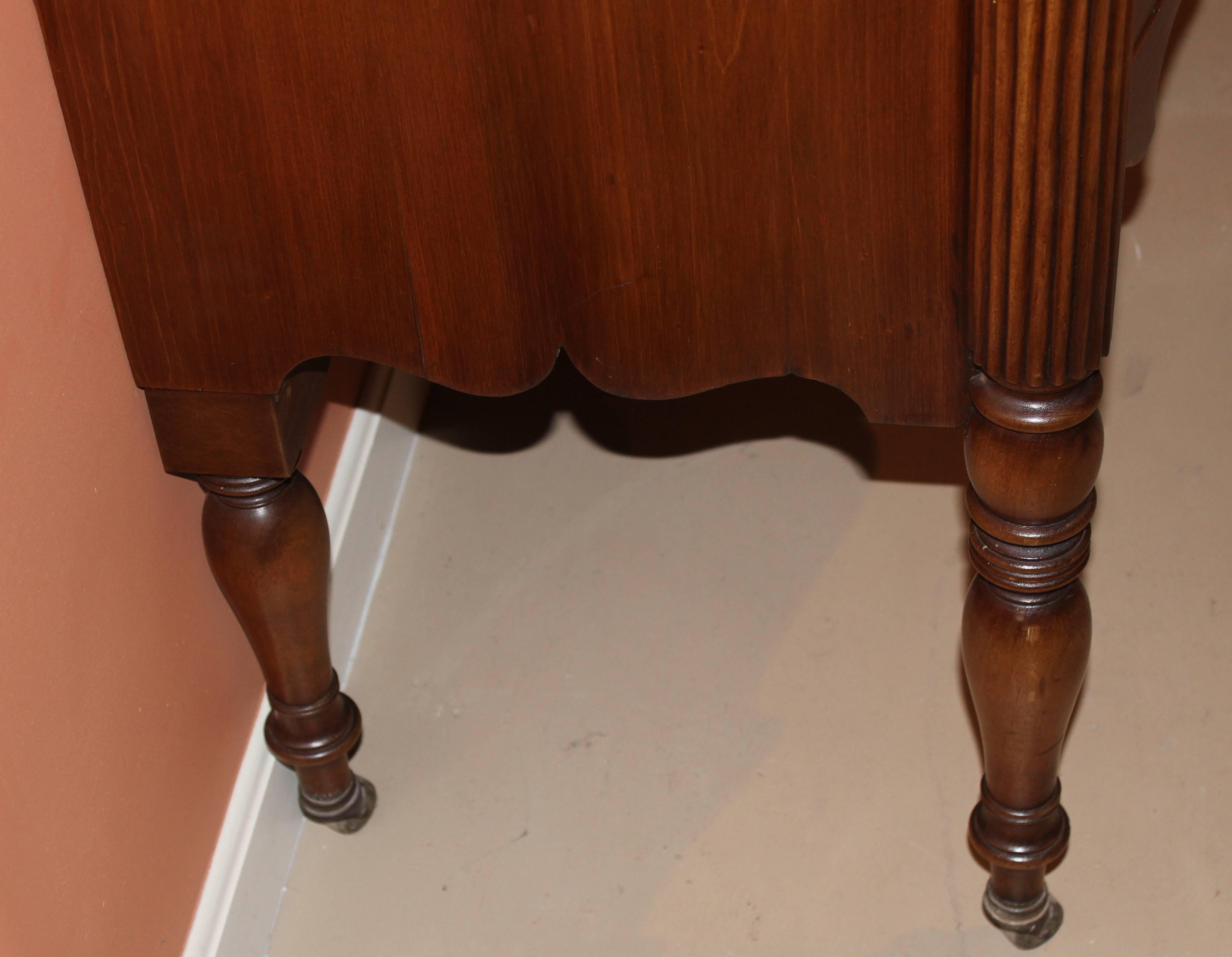 Carved 19th c Mahogany Bow Front Sheraton Chest of Drawers, North Shore MA