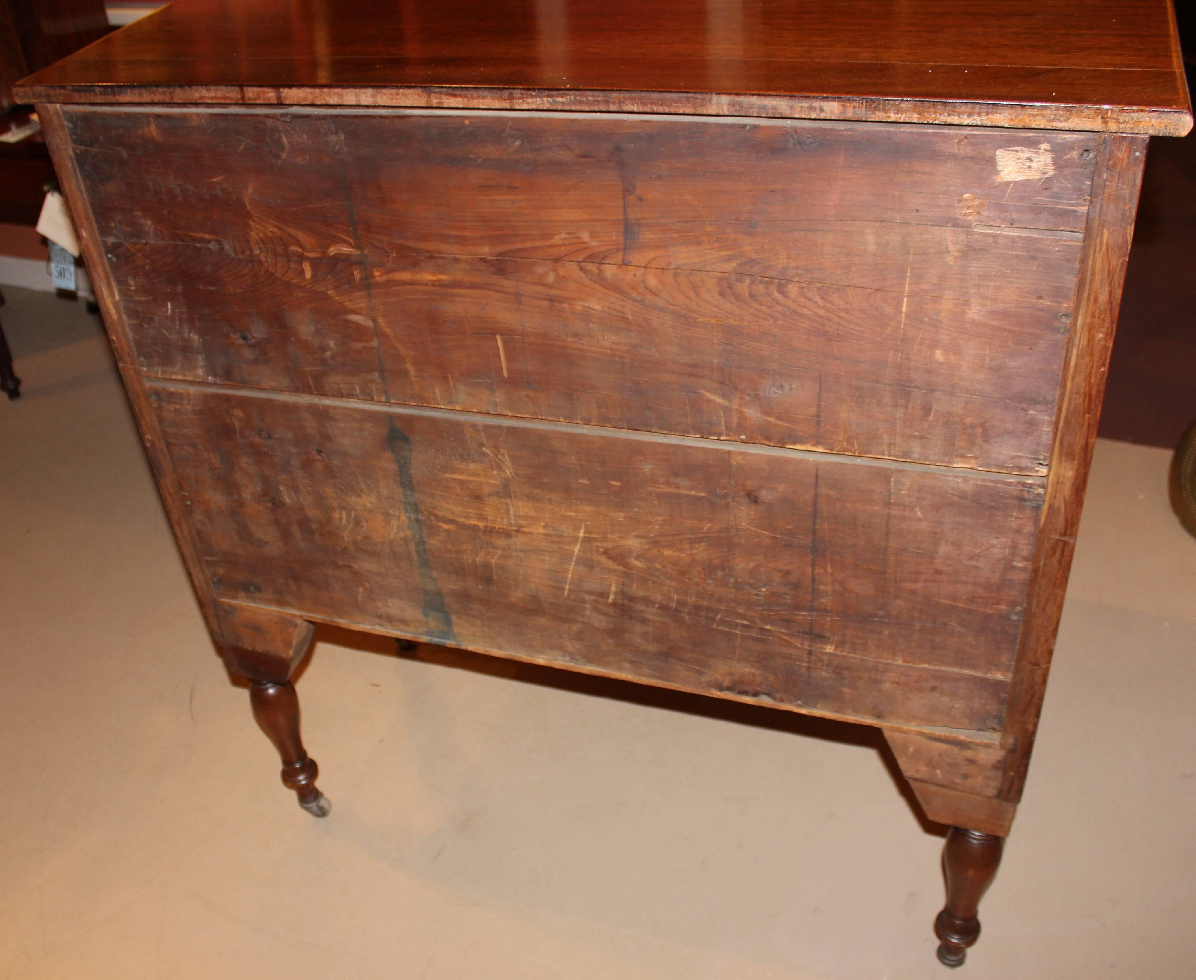 19th c Mahogany Bow Front Sheraton Chest of Drawers, North Shore MA 2