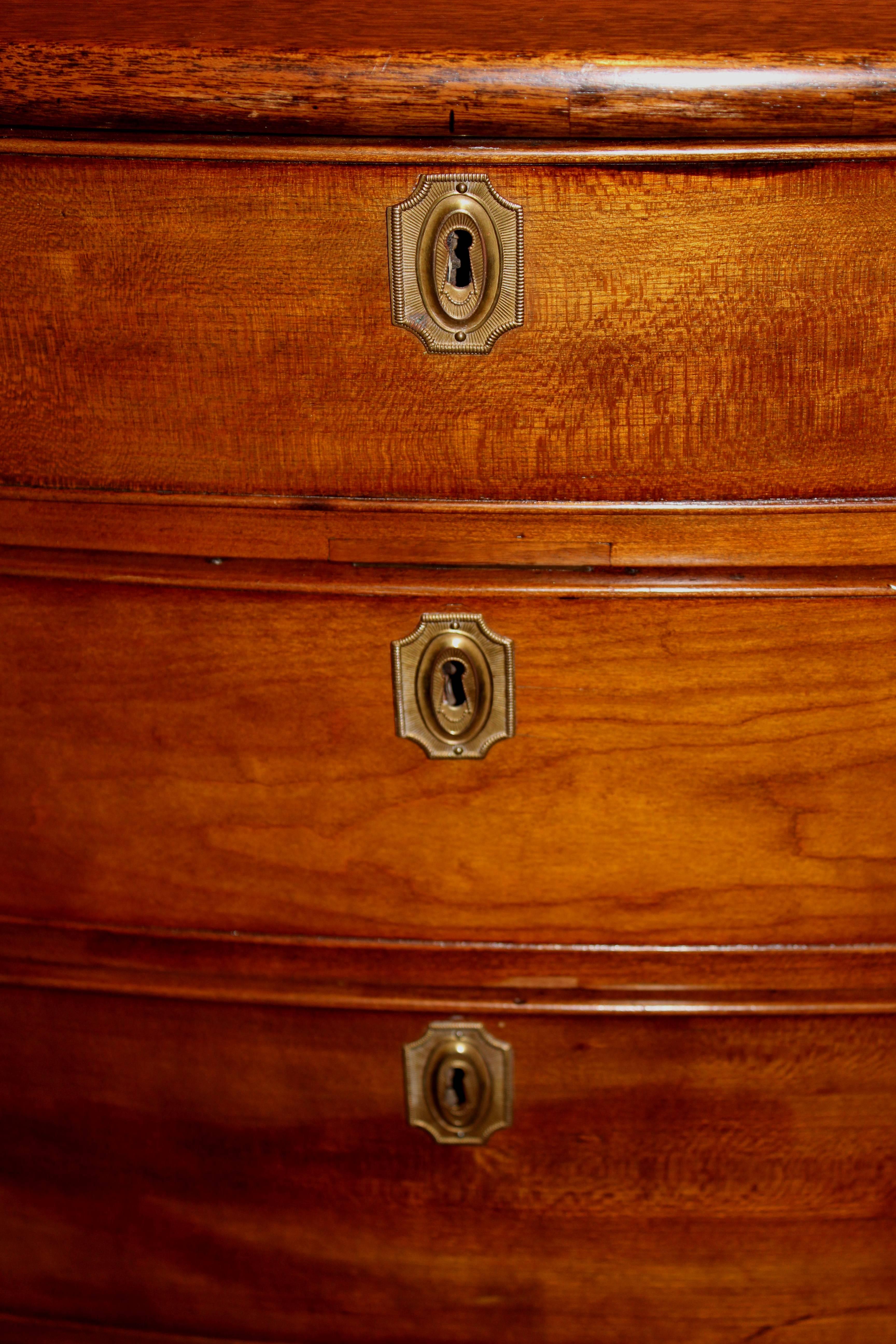 19th c Mahogany Bow Front Sheraton Chest of Drawers, North Shore MA 1