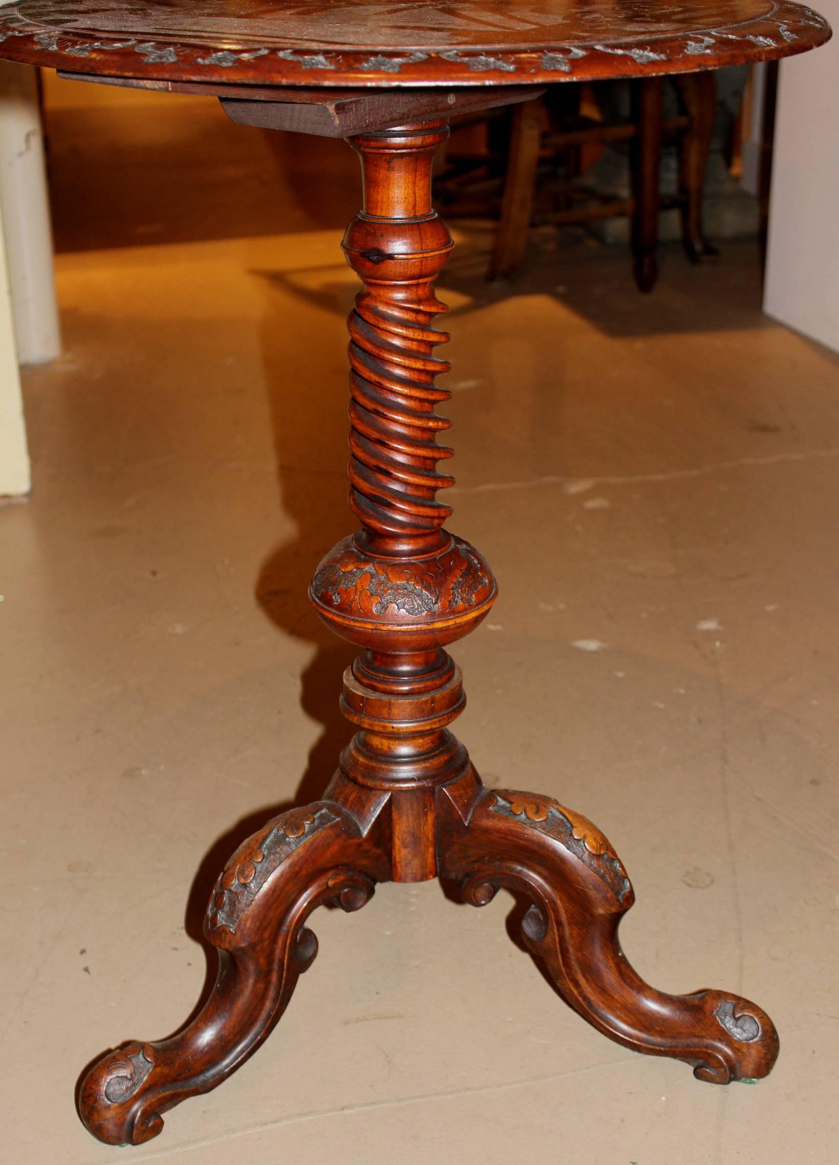 Inlay Carved and Inlaid Candle Stand with Marquetry, circa 1860