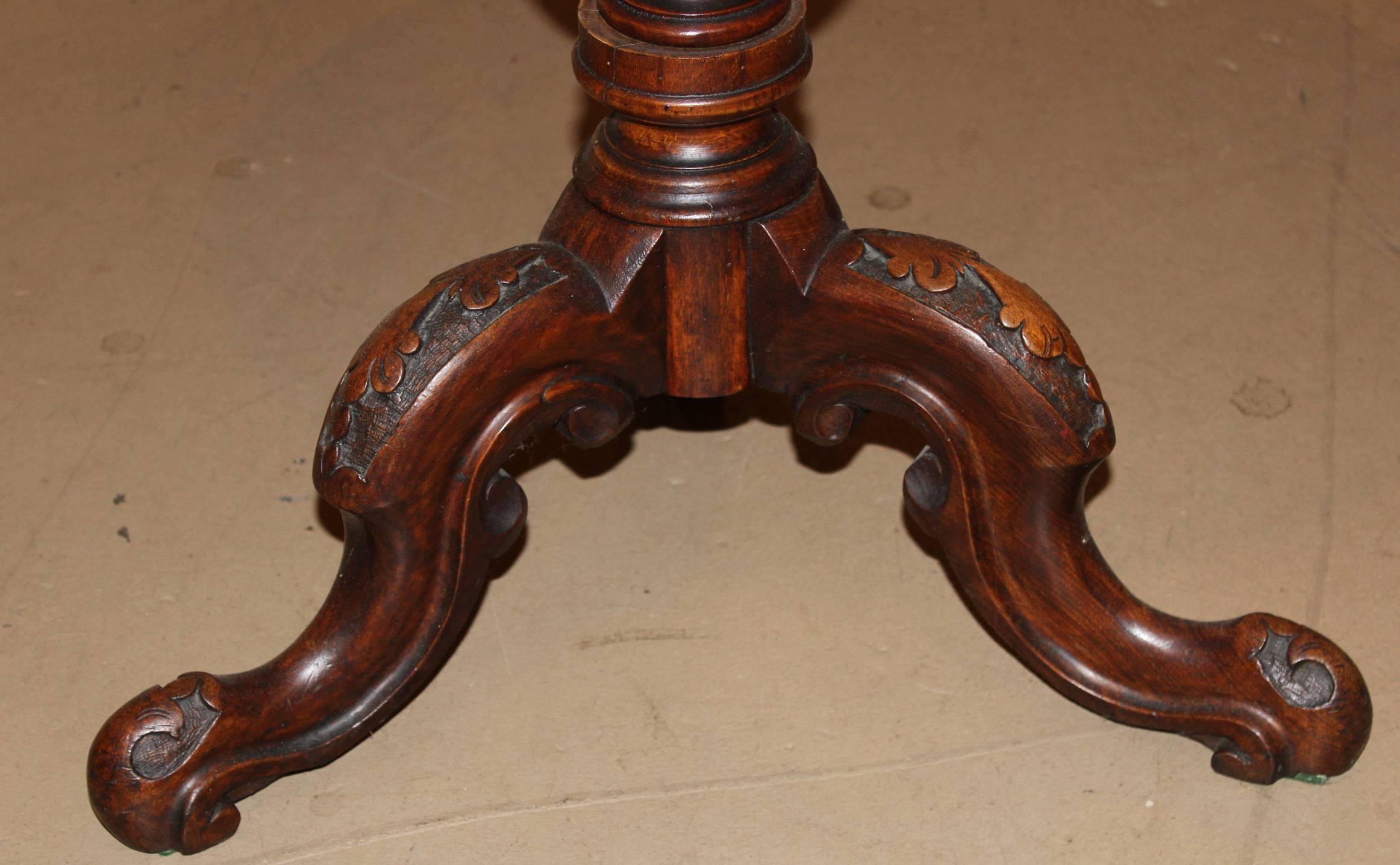 Carved and Inlaid Candle Stand with Marquetry, circa 1860 In Excellent Condition In Milford, NH