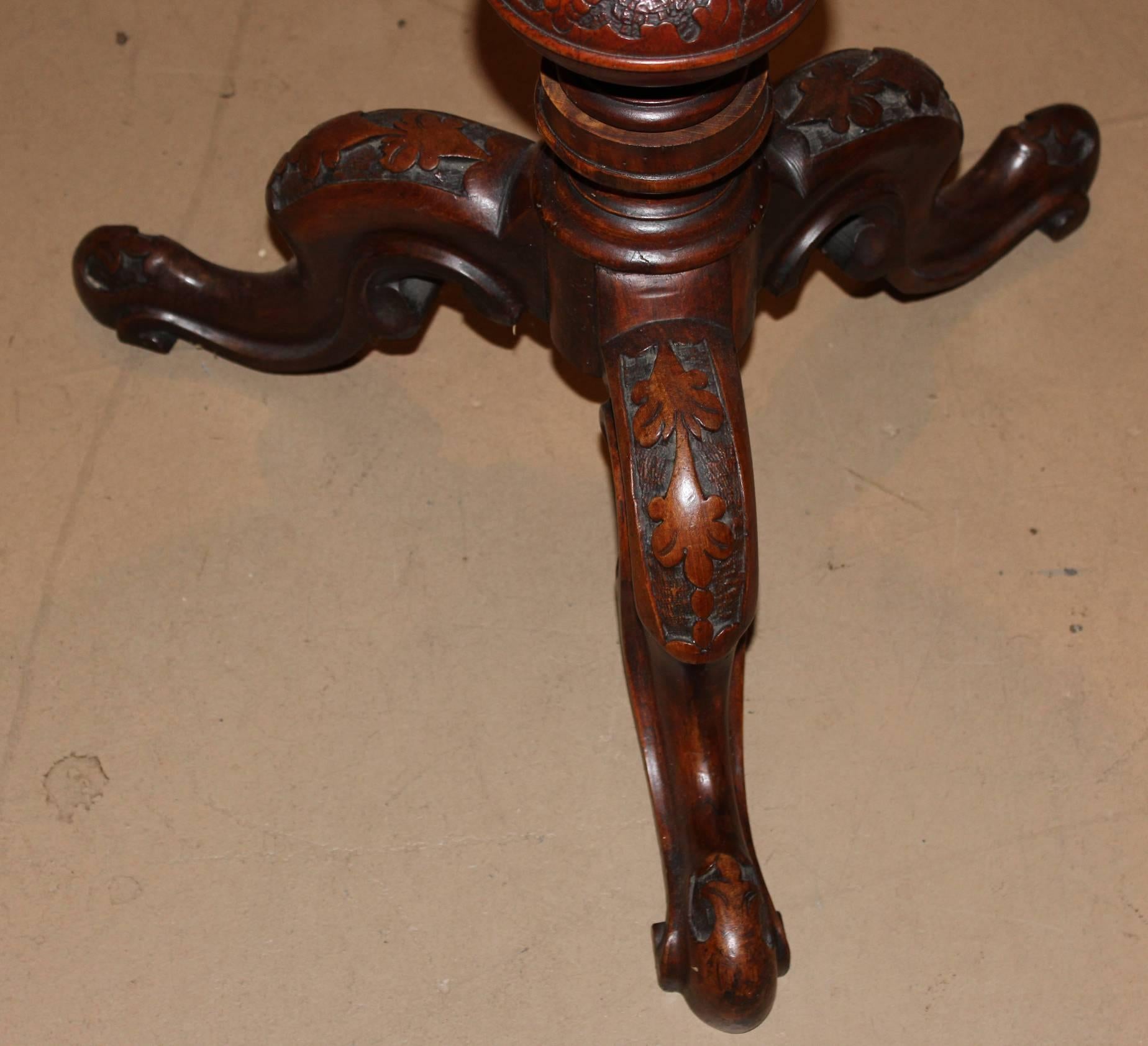 19th Century Carved and Inlaid Candle Stand with Marquetry, circa 1860