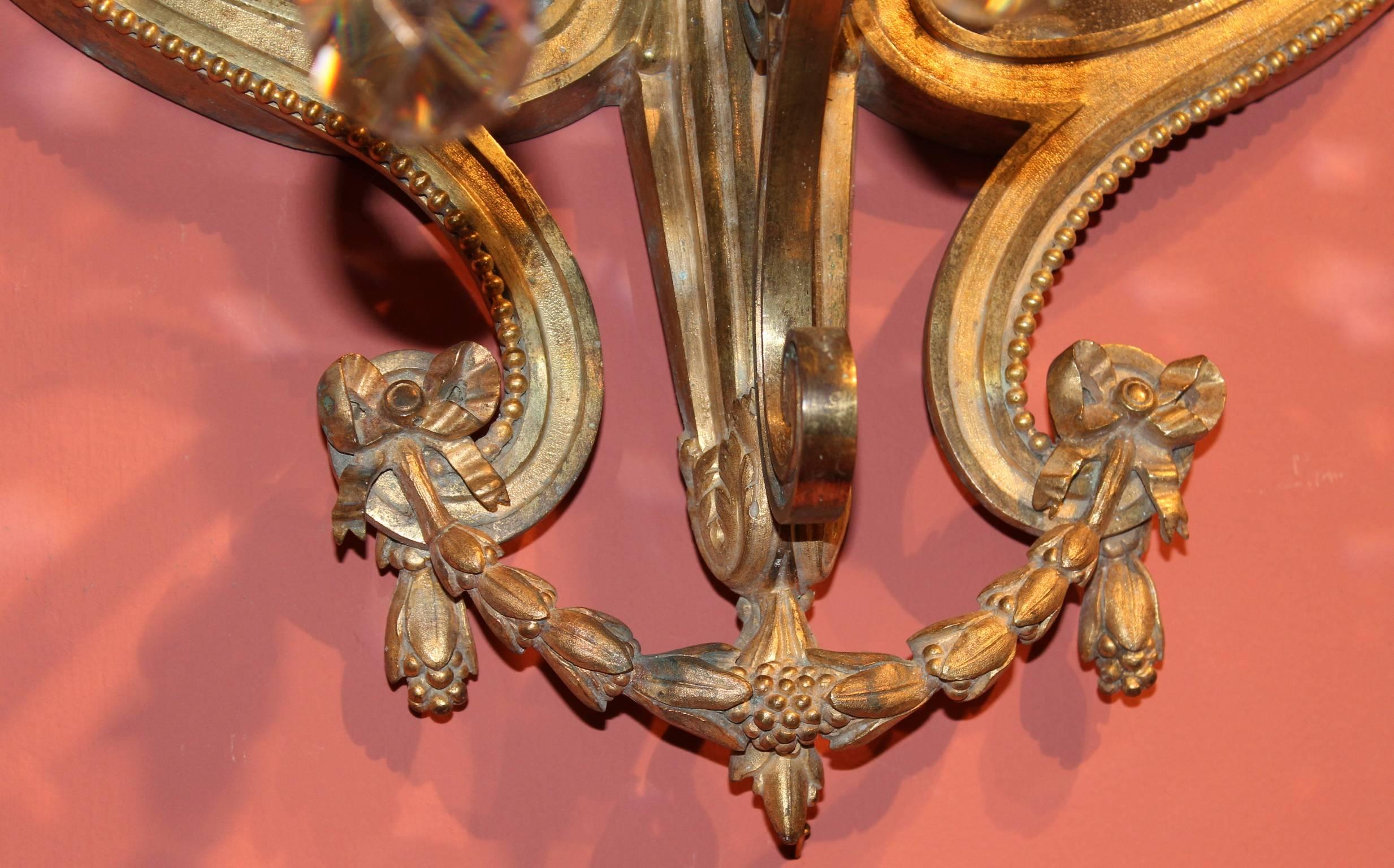 19th Century Pair of Gilt Bronze Mirrored Sconces, Probably, Italian For Sale