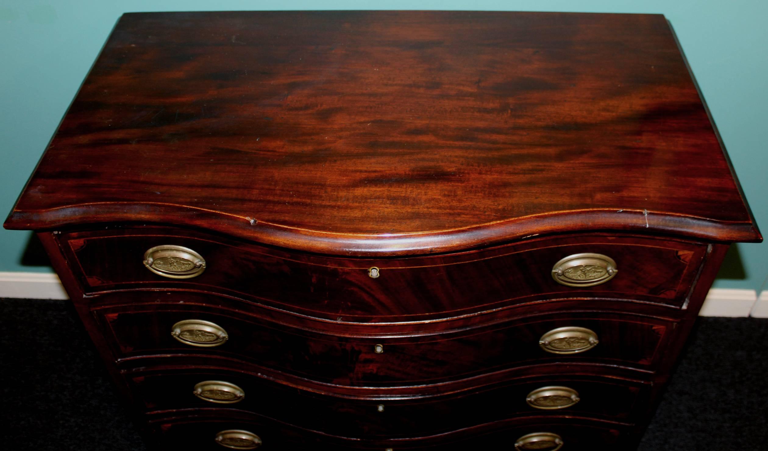 19th Century Diminutive Serpentine Mahogany Four-Drawer Chest In Excellent Condition In Milford, NH