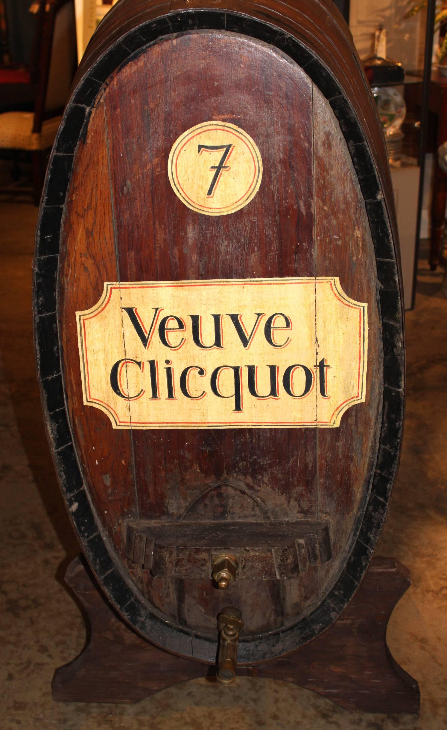 Large French Oak Wine or Champagne Barrel / Cask on Stand In Excellent Condition In Milford, NH