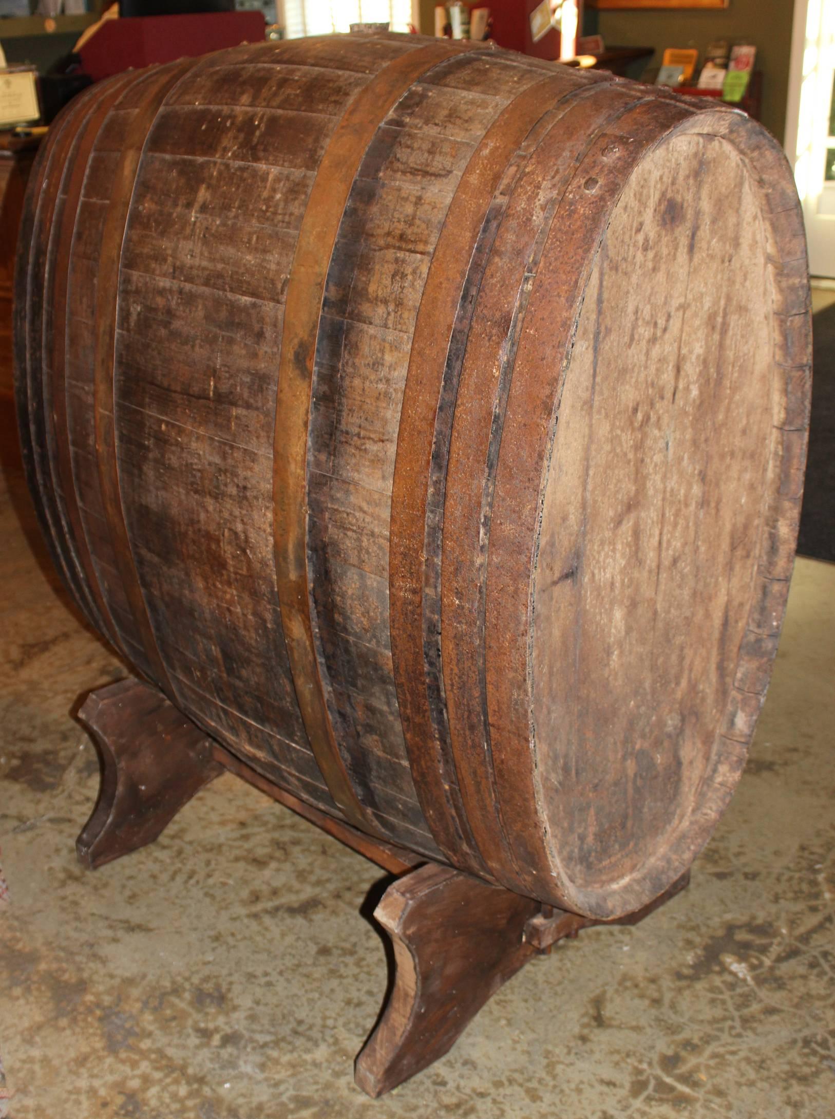 Brass Large French Oak Wine or Champagne Barrel / Cask on Stand