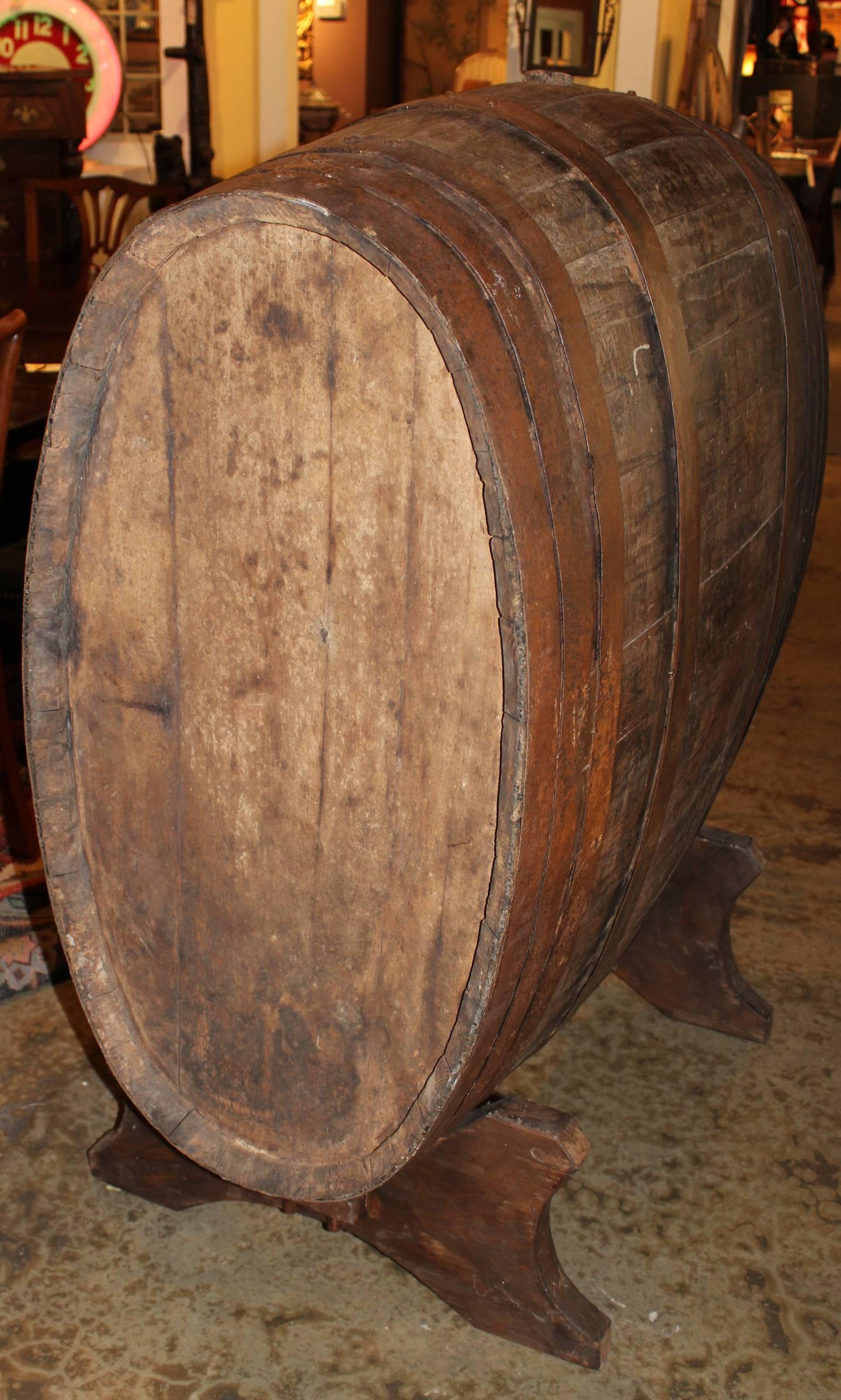 Large French Oak Wine or Champagne Barrel / Cask on Stand 1