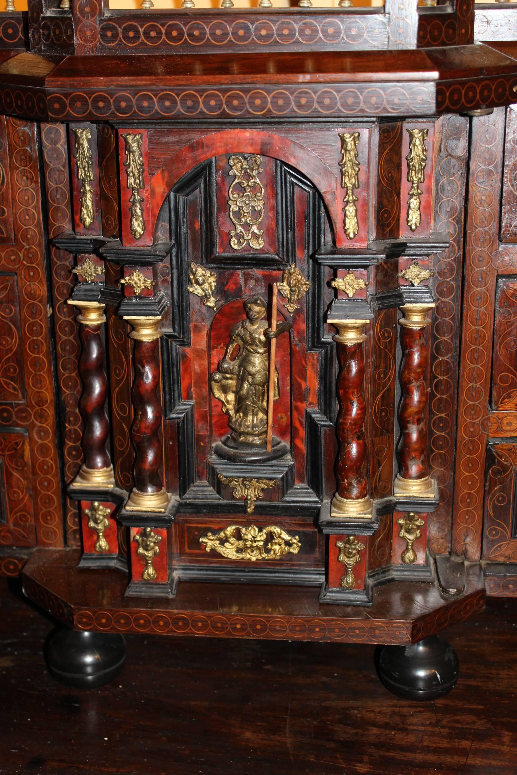 Baroque Late 17th Century Flemish Ebonized Walnut & Rosewood Inlaid Table Cabinet