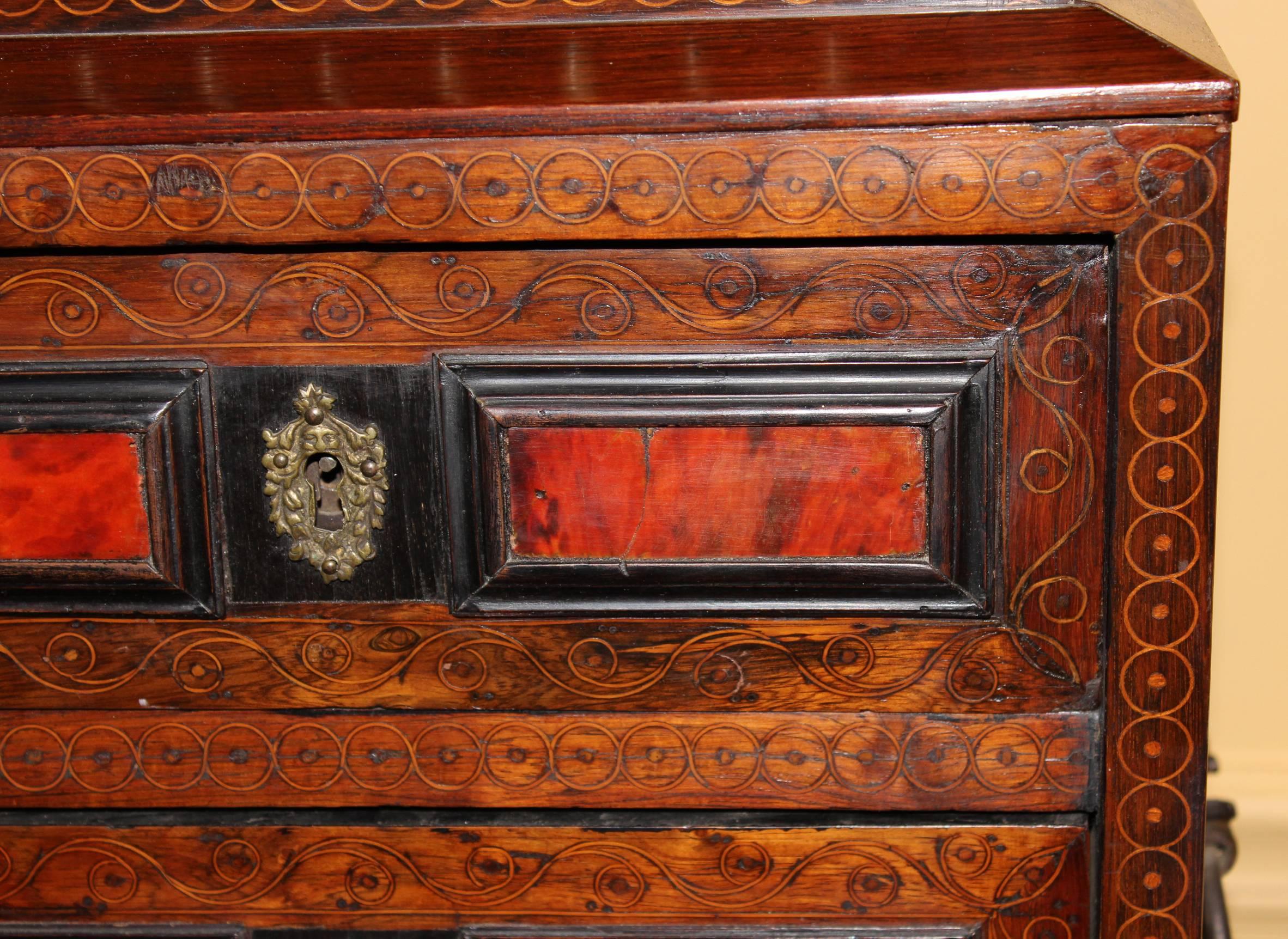 Belgian Late 17th Century Flemish Ebonized Walnut & Rosewood Inlaid Table Cabinet