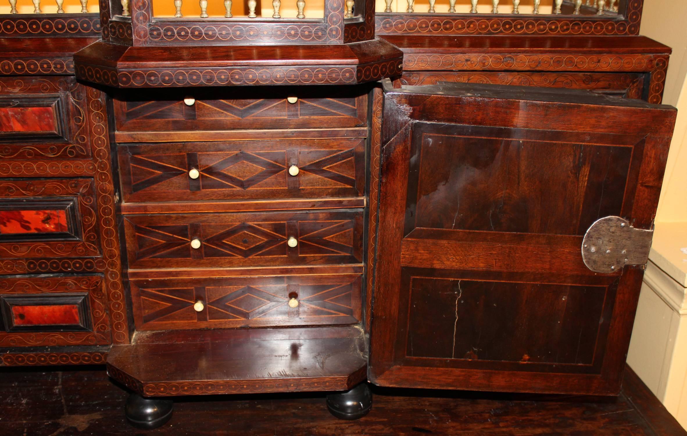 Late 17th Century Flemish Ebonized Walnut & Rosewood Inlaid Table Cabinet In Good Condition In Milford, NH