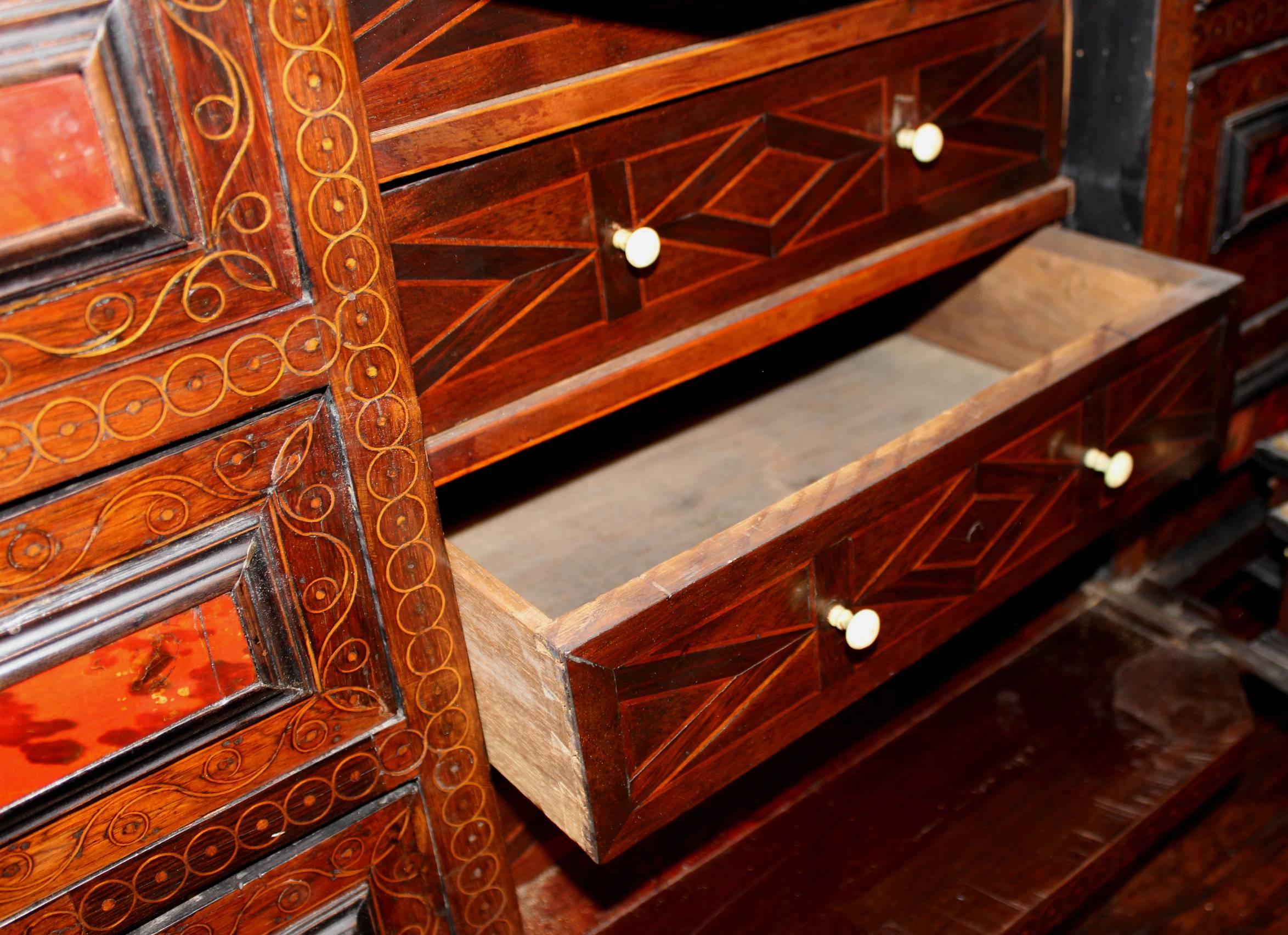 Late 17th Century Flemish Ebonized Walnut & Rosewood Inlaid Table Cabinet 1