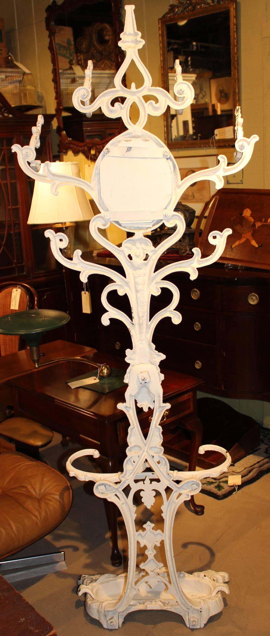 Victorian Cast Iron Hall Tree with Mirror In Excellent Condition In Milford, NH