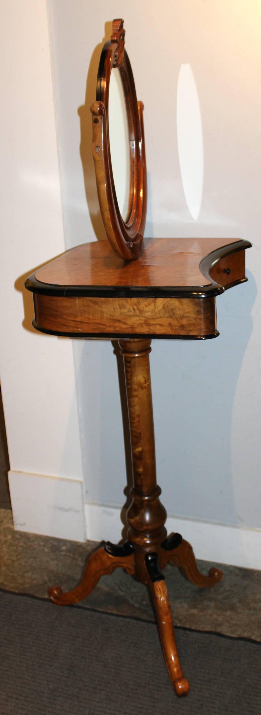 Carved 19th Century Biedermeier Birdseye Maple and Ebonized Mahogany Shaving Stand