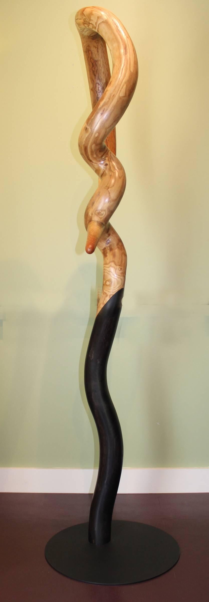 This wonderful abstract wooden sculpture titled “Sweet Twist” was made by contemporary American modernist sculptor Jon Brooks. Brooks was born in Manchester, NH and earned his bachelor’s and master’s degree in Fine Arts at the Rochester Institute of