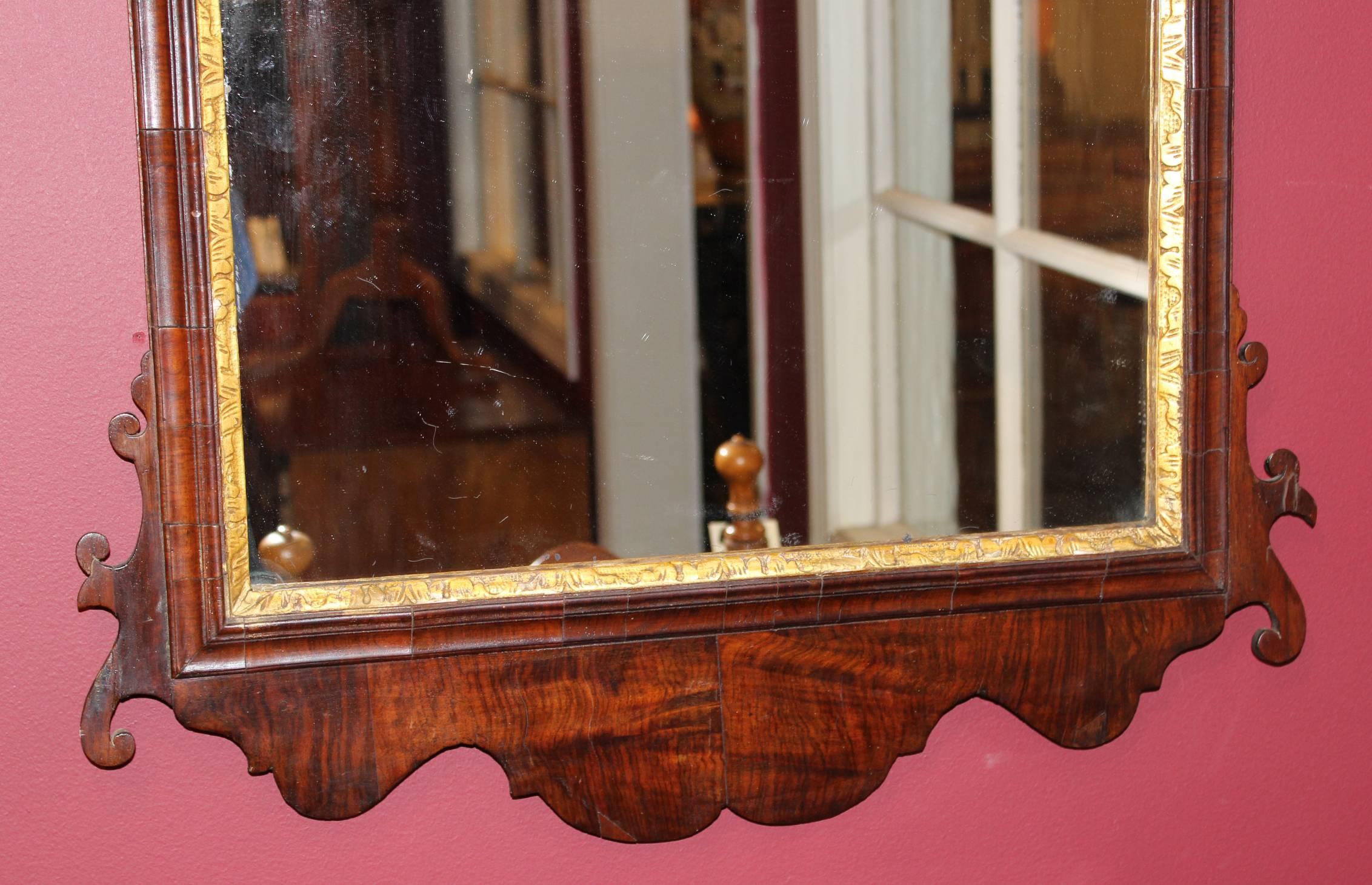 Veneer 18th Century English Chippendale Mahogany Looking Glass or Mirror