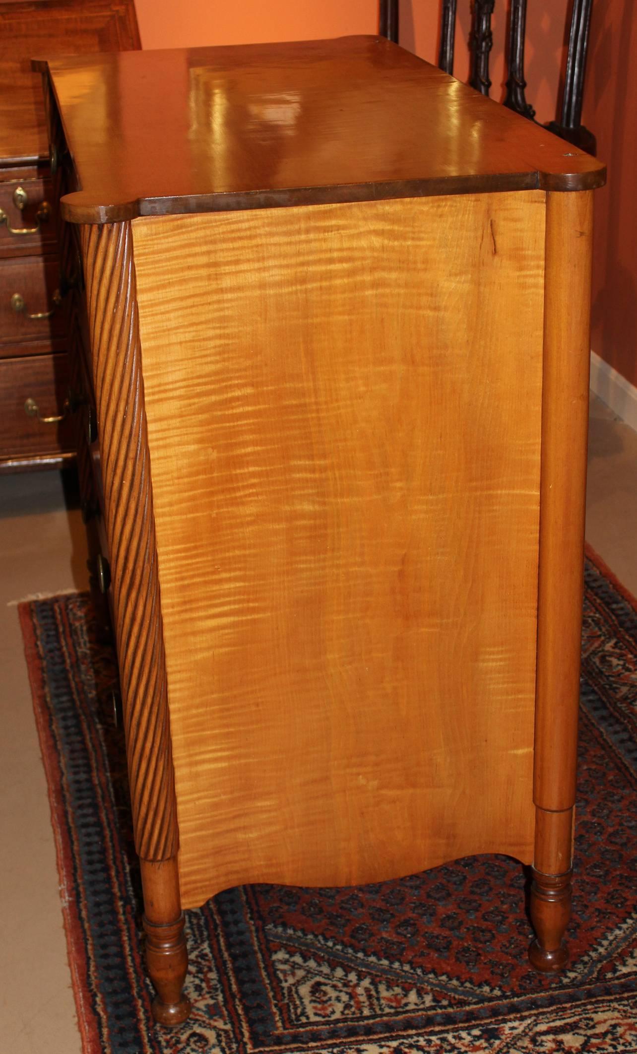Federal Period Sheraton Tiger Maple and Cherry Four-Drawer Chest 1