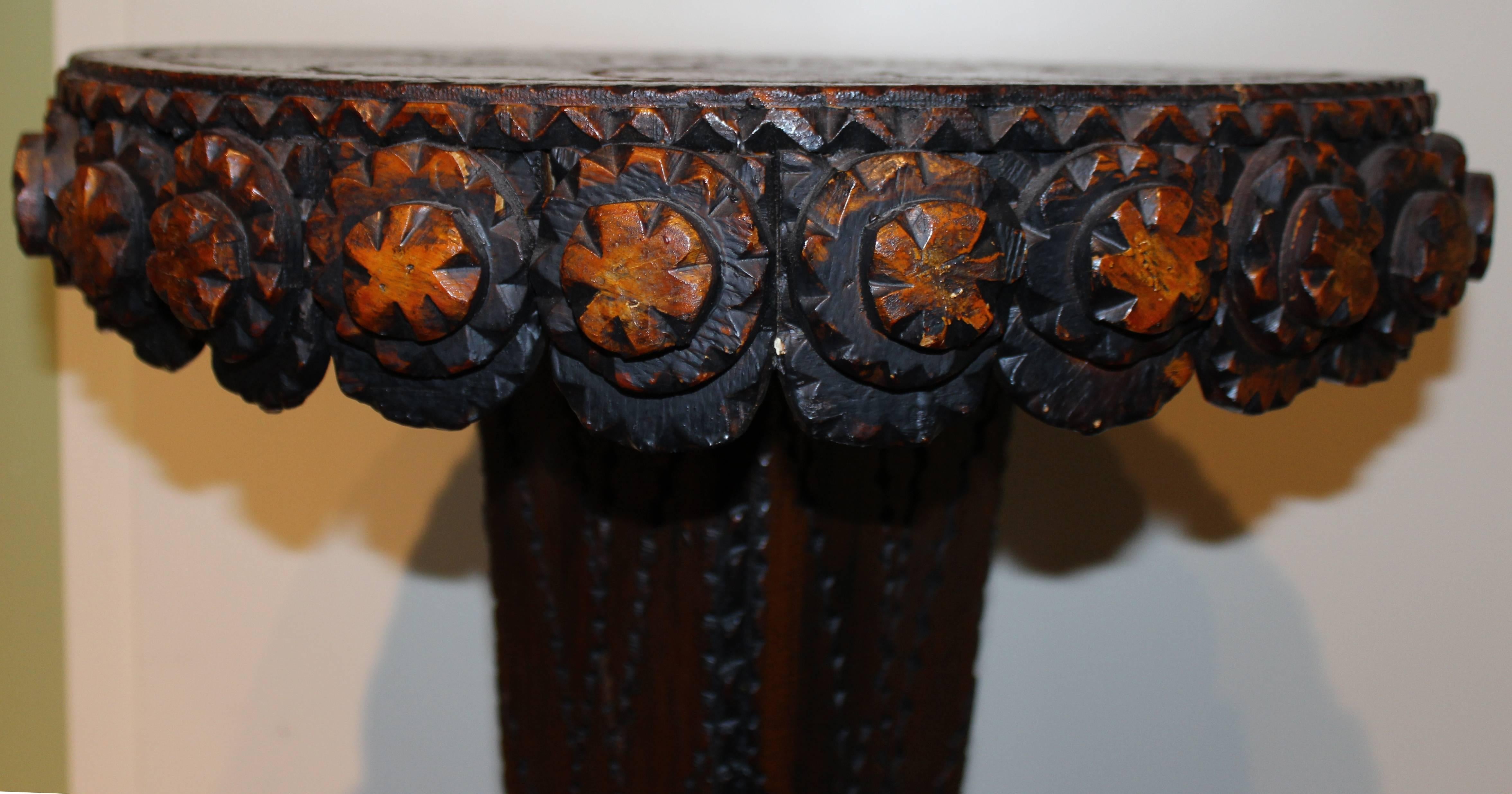 American Carved Tramp Art Table by Hermitage Des Artistes, NY
