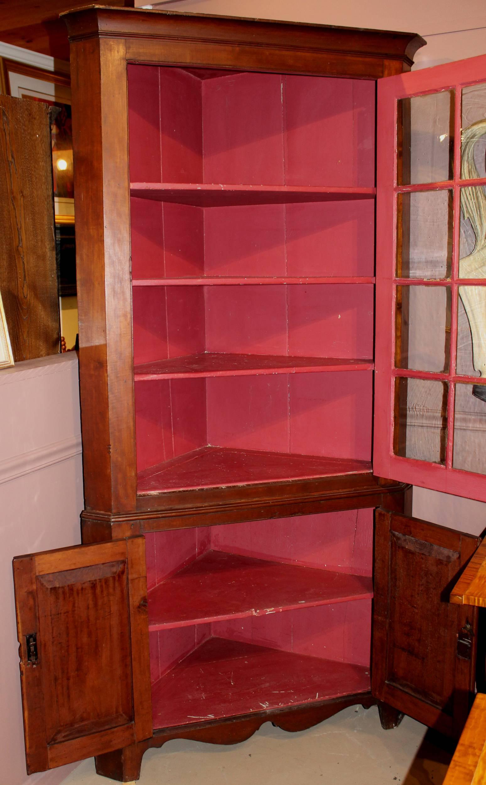 Carved Federal Period Cherry Corner Cupboard with Glazed Door, circa 1820