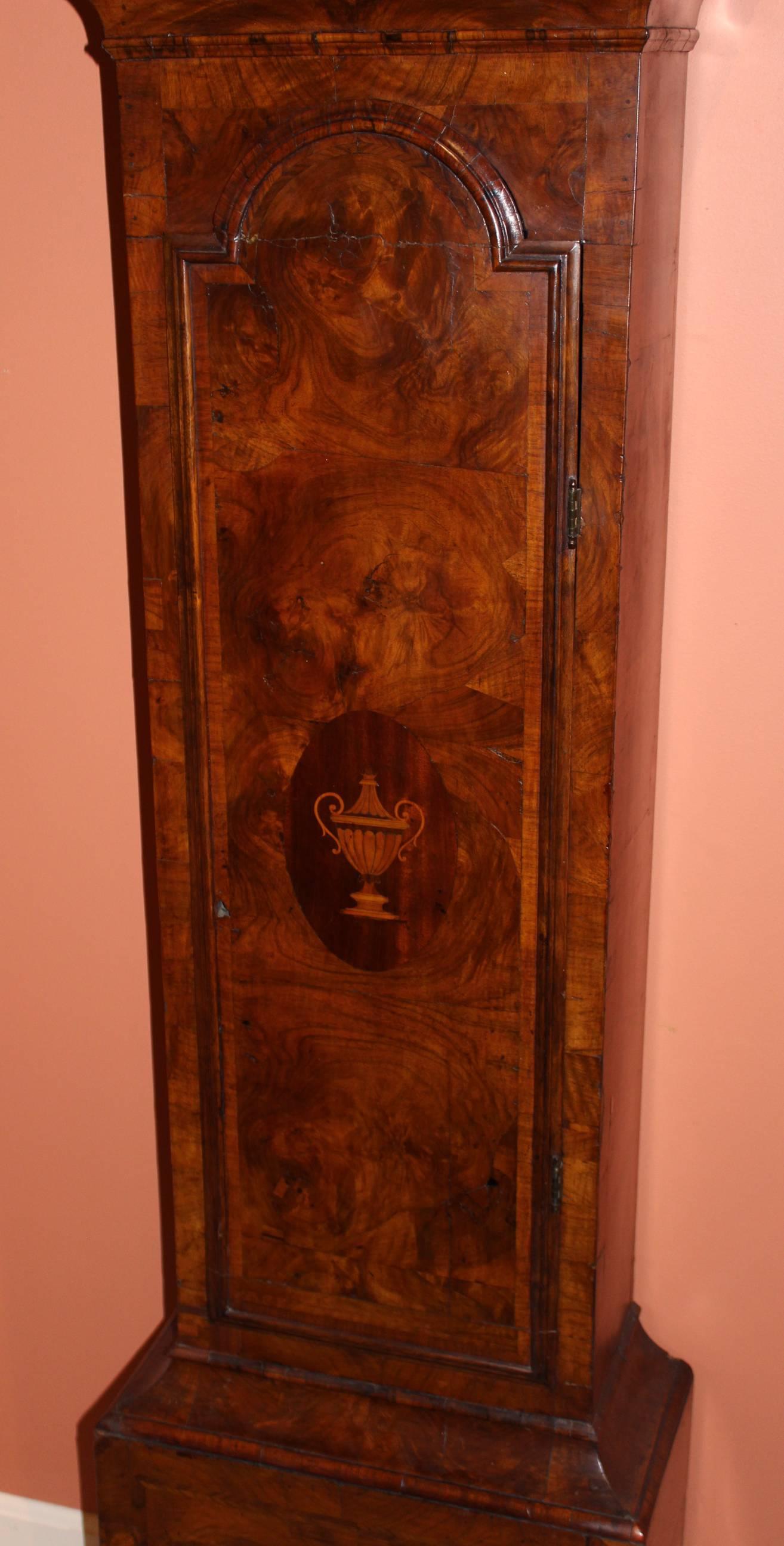 Veneer William Webster English Tall Case Clock with Rare 30 Day Movement, circa 1740