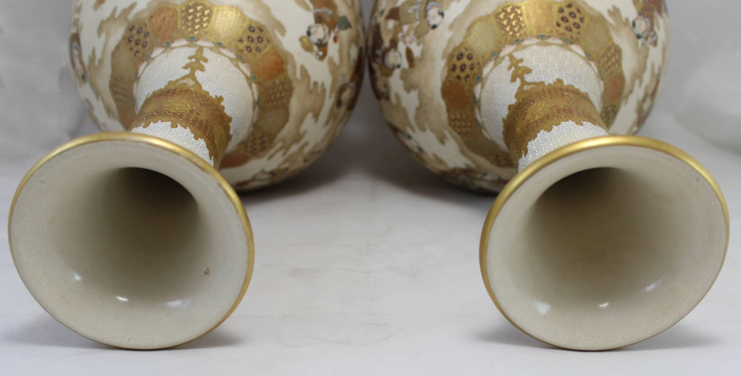 Pair of Late 19th Century Japanese Satsuma Vases with Figural Decoration 2