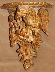 Pair of Continental Heavily Carved Fruitwood Eagle Wall Shelves