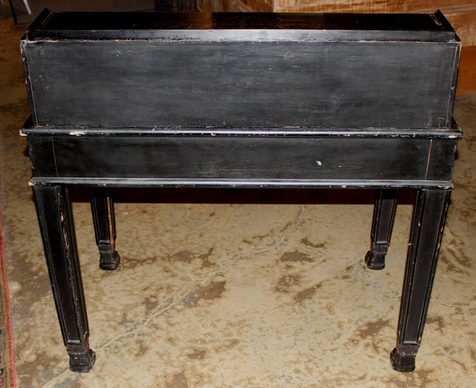 19th Century Continental Polychrome Writing Desk in Black Lacquer 3