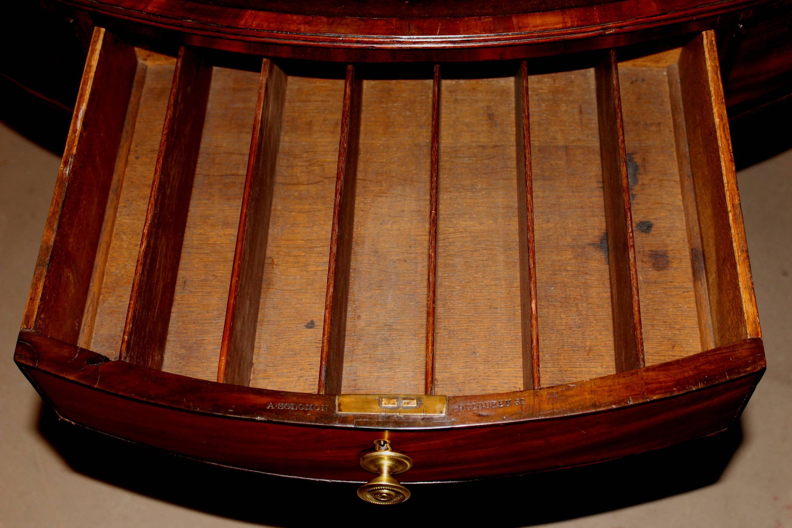 European Georgian Mahogany Eight-Drawer Leather Top Drum Table, A. Solomon, circa 1780