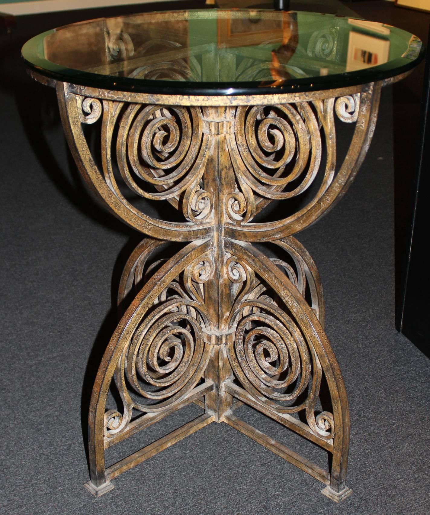 American Scrolled Iron Art Deco Gilt Occasional Table