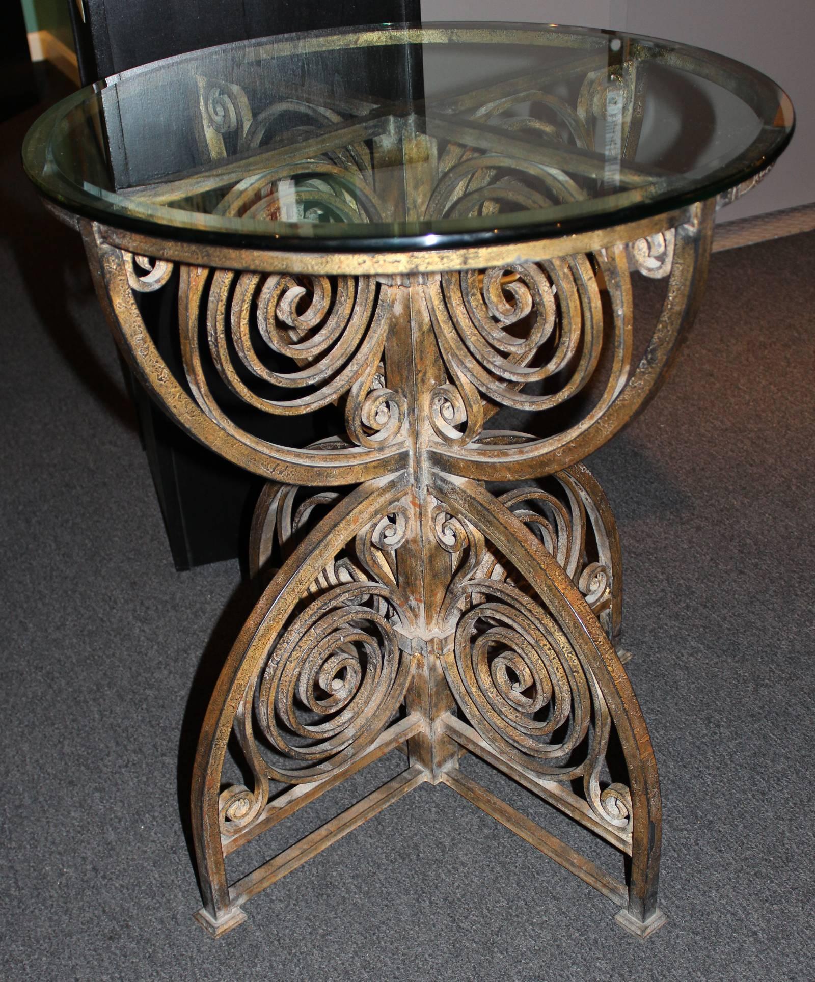 Forged Scrolled Iron Art Deco Gilt Occasional Table
