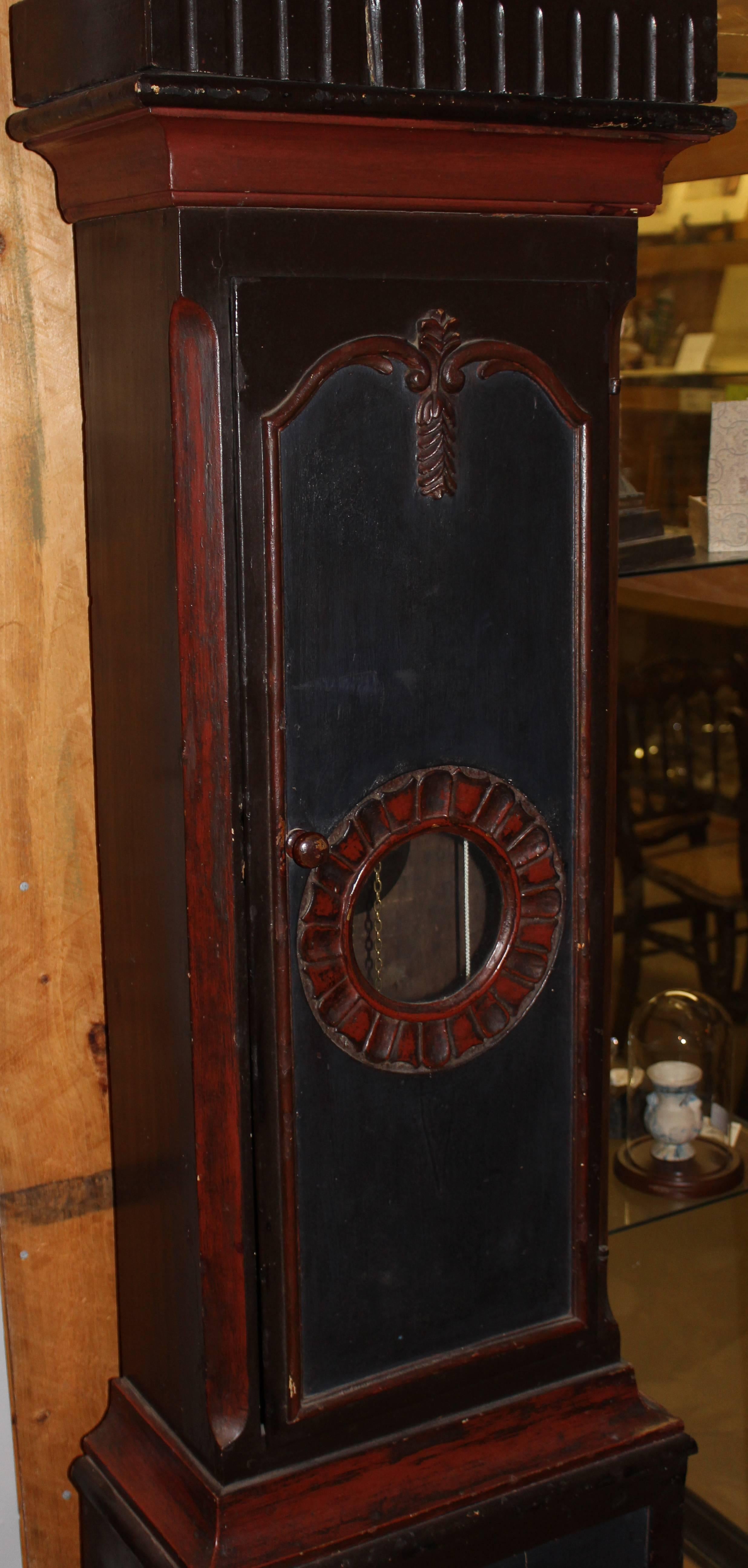 19th Century Swedish Tall Case Clock with Painted Case In Good Condition For Sale In Milford, NH