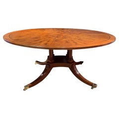 Regency Style Yew Wood Round Dining Table with Bookmatched Burl Elm Top