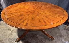 Regency Style Yew Wood Round Dining Table with Bookmatched Burl Elm Top