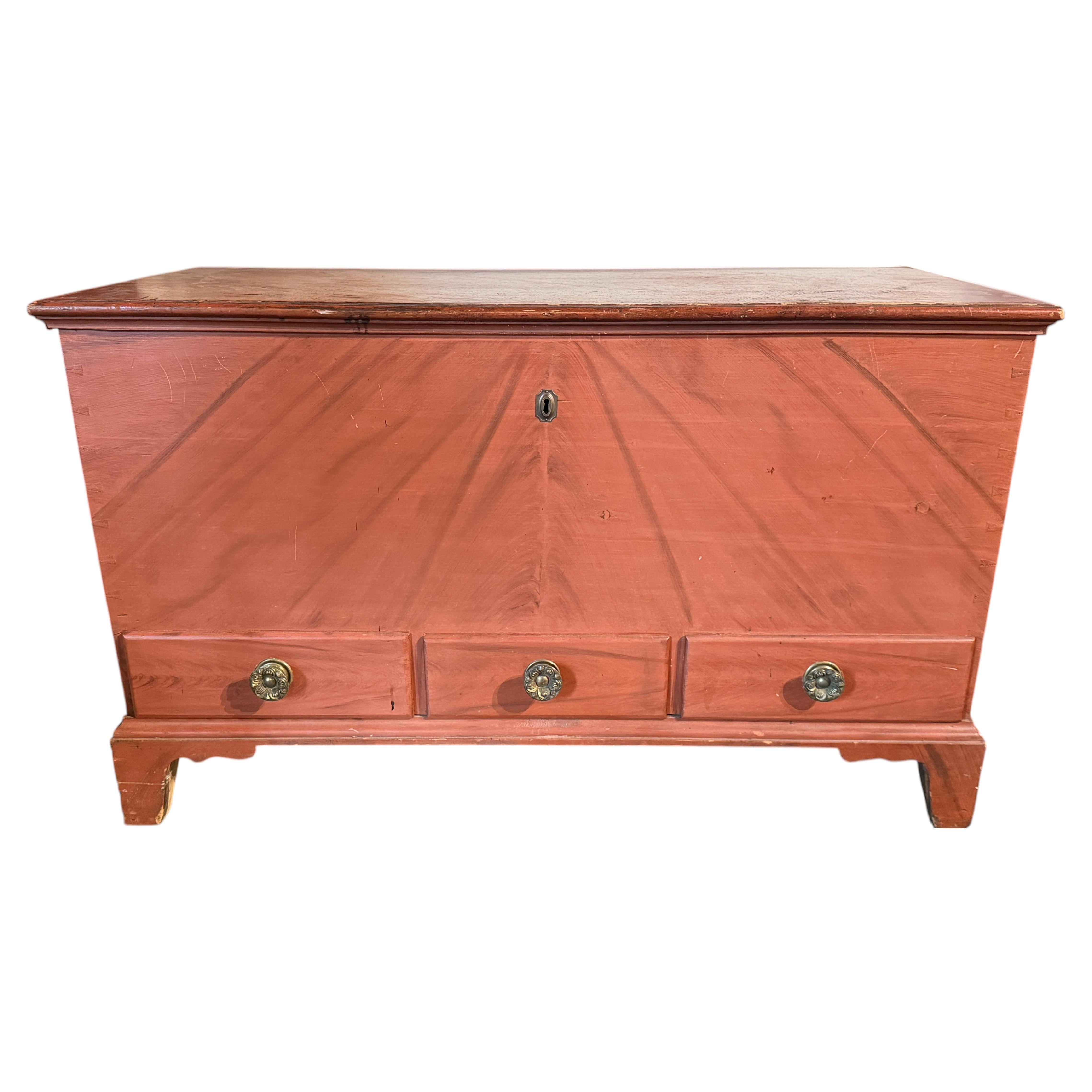 American Three Drawer Dower Chest in Original Paint circa 1800 For Sale
