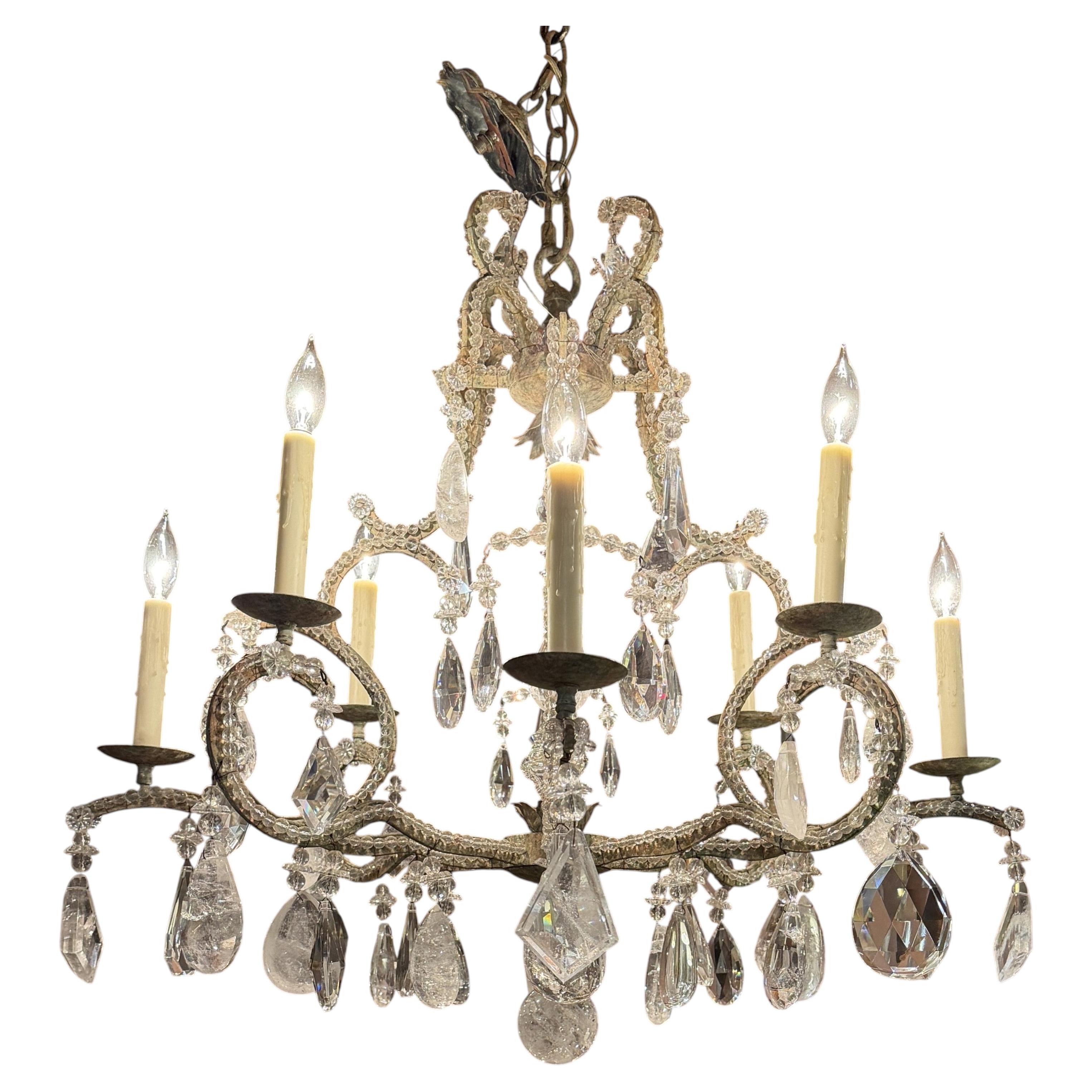 Dennis & Leen Louis XV Style Iron & Rock Crystal 8-Light Chateau Chandelier