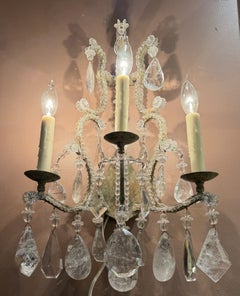 Dennis & Leen Louis XV Style Iron & Rock Crystal 3-Light Chateau Wall Sconce