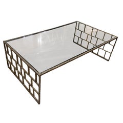 Baker Link Cocktail or Coffee Table in Patinated Brass with Glass Top