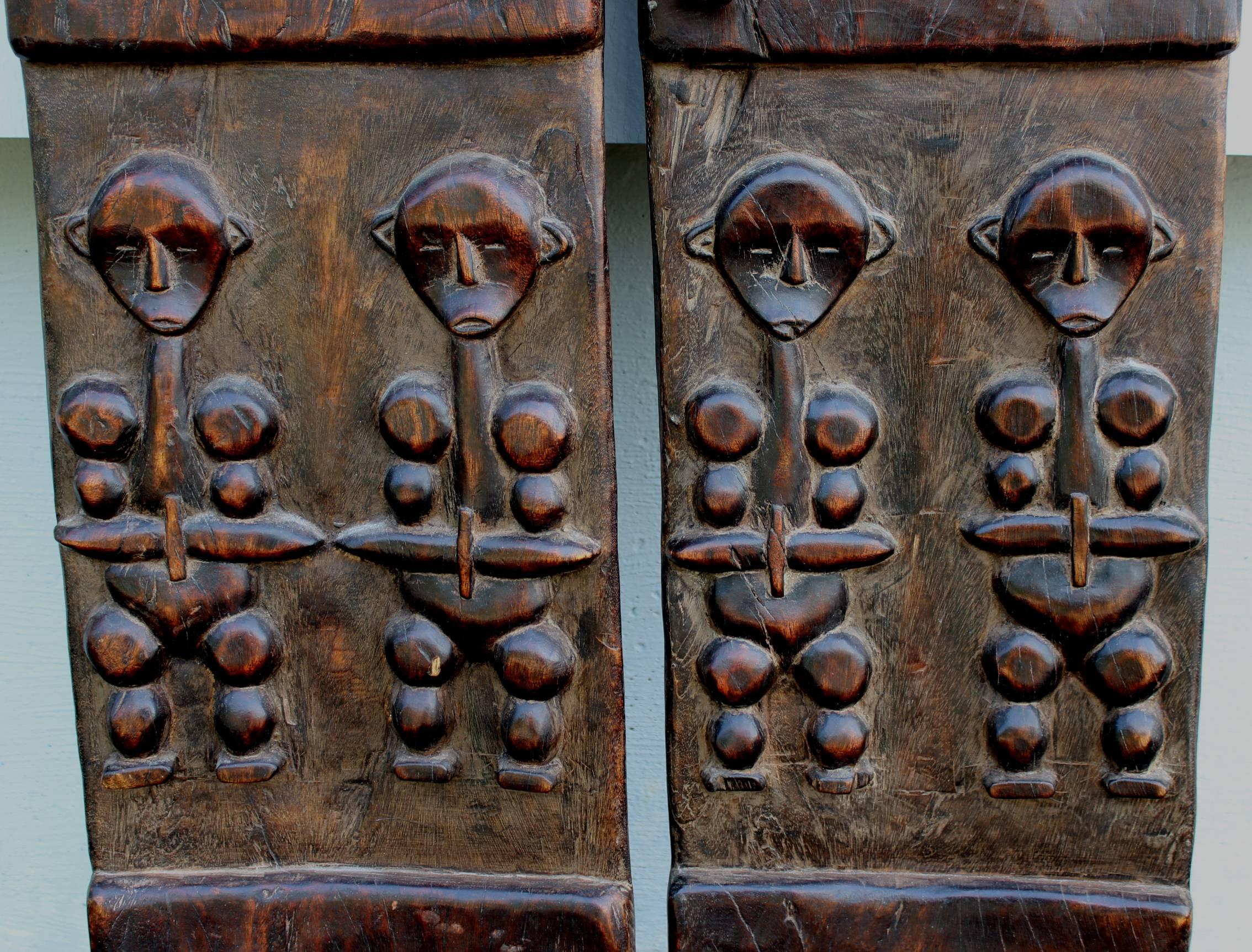 Tribal Rare Pair of African Carved Hardwood Doors with Figures