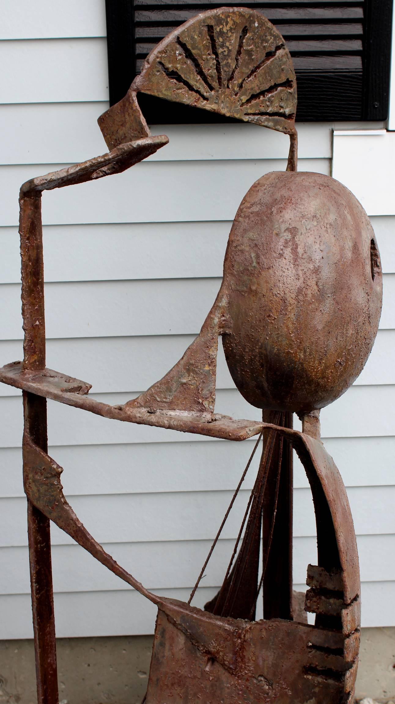 Modernist Abstract Iron Sculpture of a Locust Signed Herman, 1988 In Excellent Condition In Milford, NH