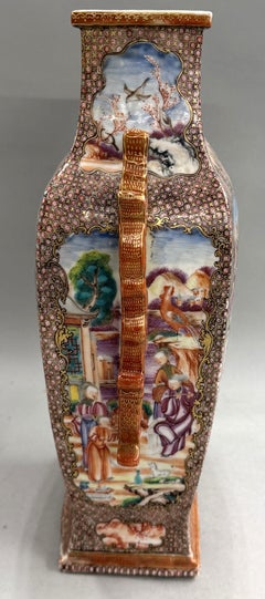 Rare Chinese Export Famille Rose / Mandarin Vase with Dragon Handles