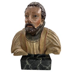 18th/19th Century Folk Art Carved Polychrome Bust of a Saint, Probably Italian