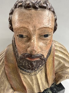 18th/19th Century Folk Art Carved Polychrome Bust of a Saint, Probably Italian
