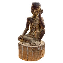 19th Century Burmese Giltwood Figure of a Buddhist Attendant