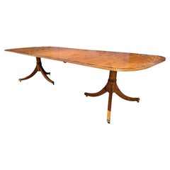 English Double Pedestal Dining Table in Banded Elm & Walnut with Two Leaves