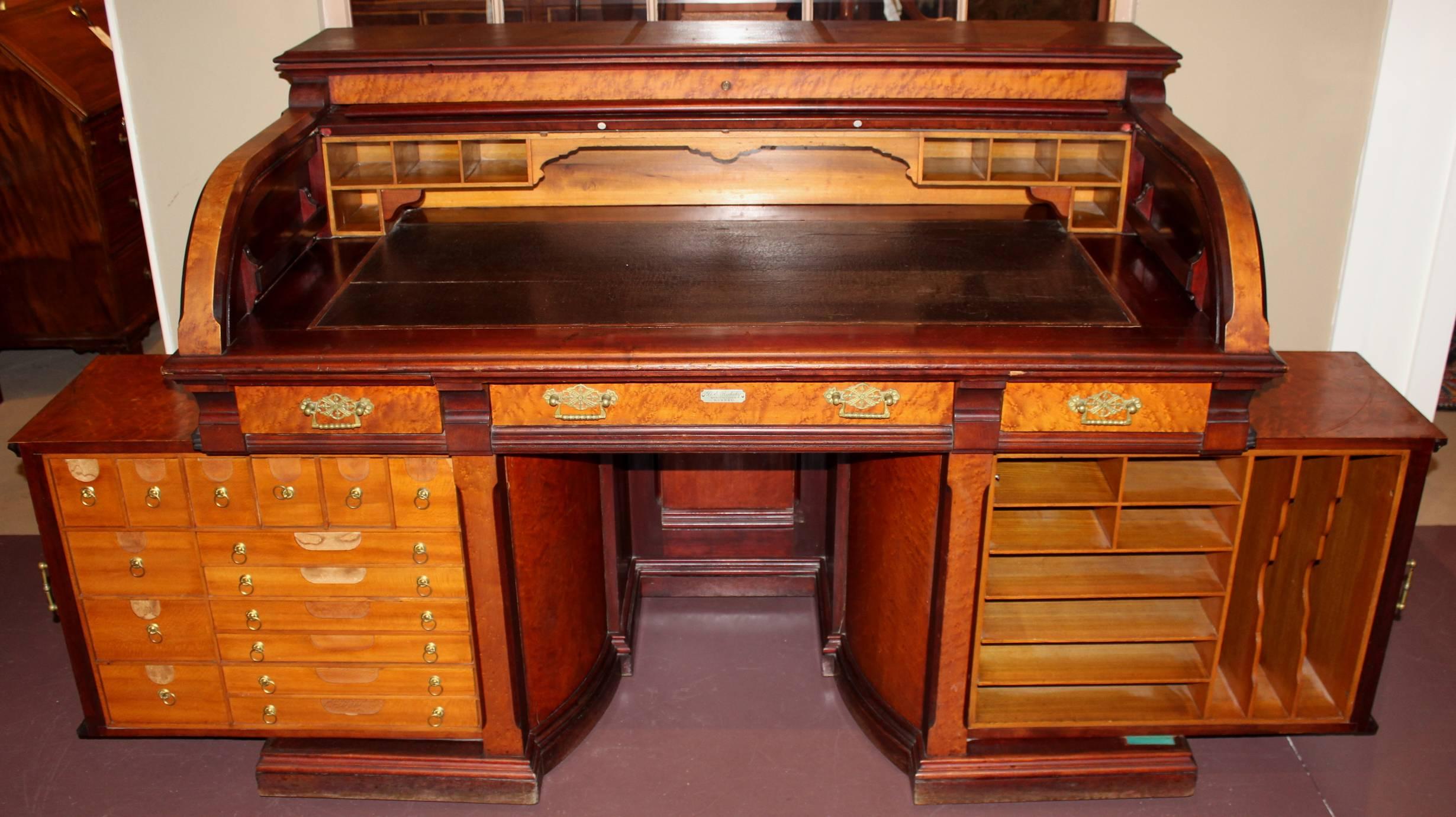 Hand Painted Mahogany Wooten Oriental Bankers Desk 