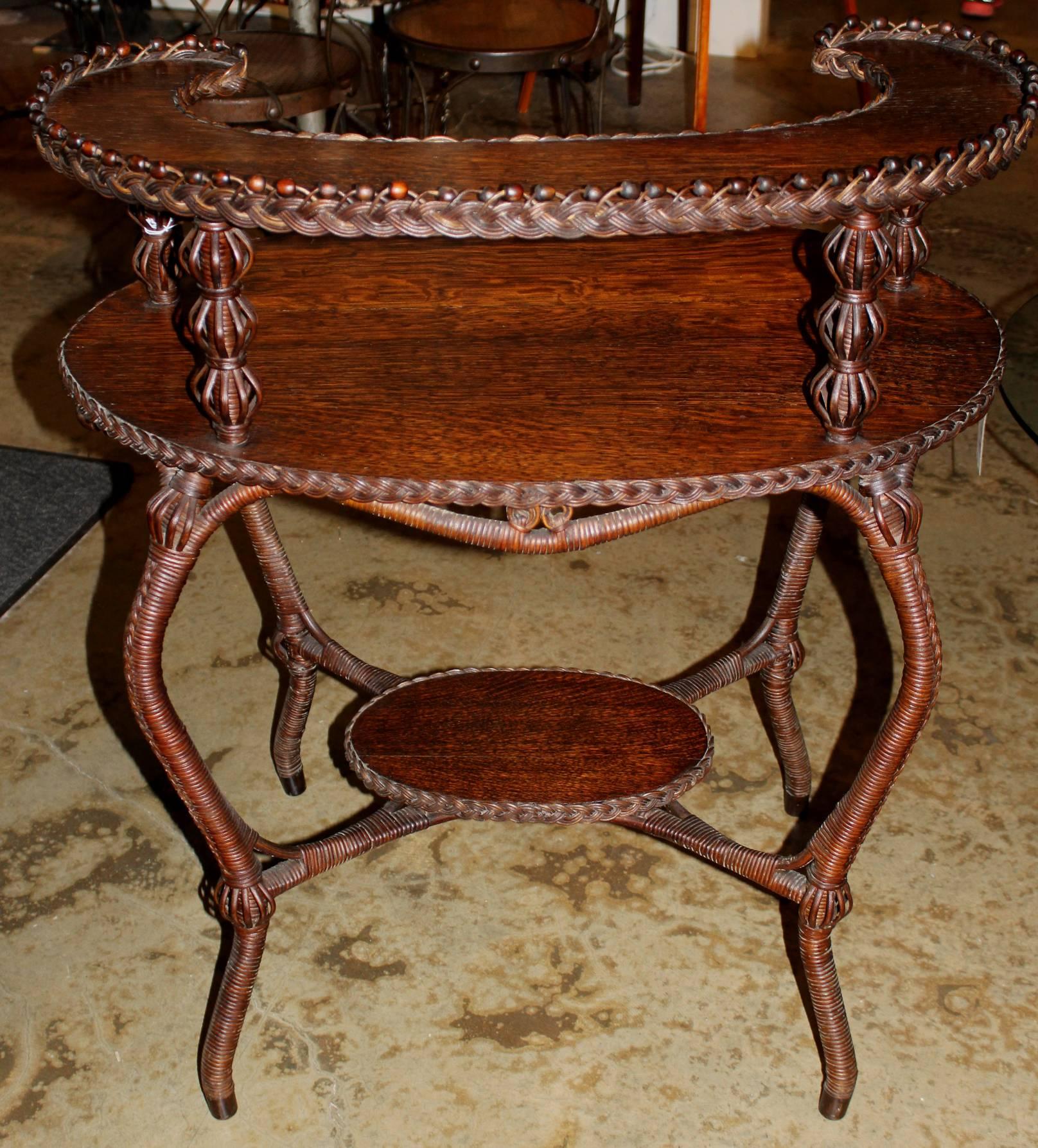 20th Century Heywood Bros & Co Oak Two-Tier Wicker and Oak Oval Table