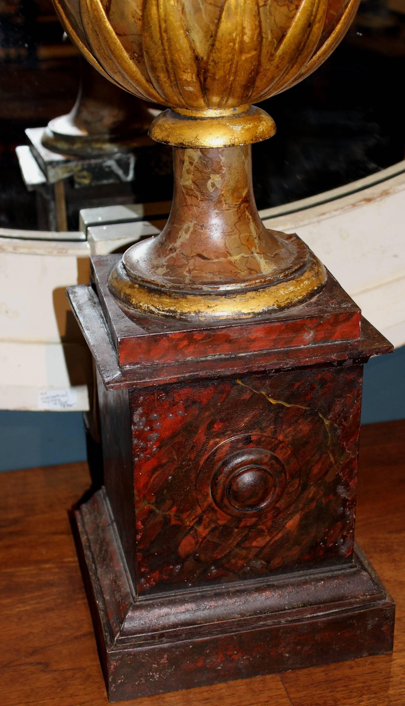 Tin Early 19th Century European Tole Polychromed Urn or Finial