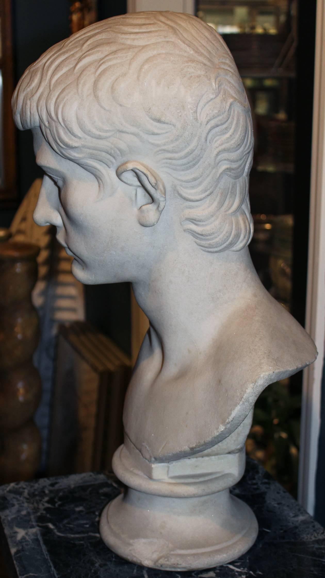 Carved 19th Century Grand Tour Marble Bust of Caesar
