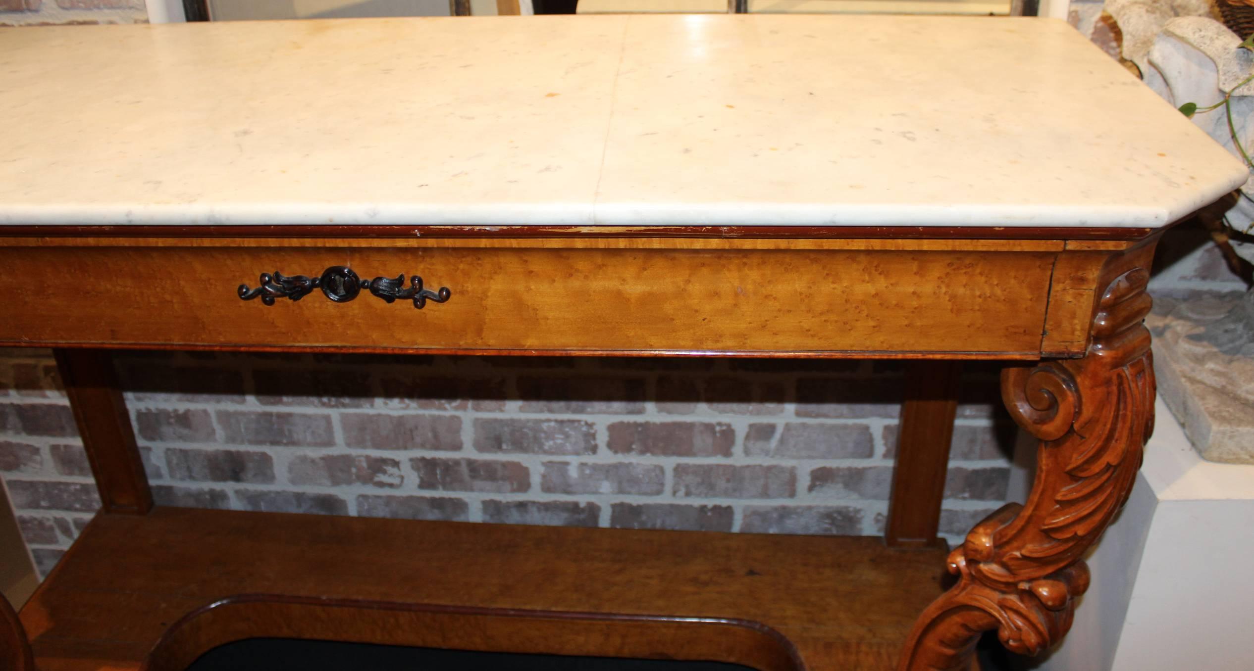 European 19th Century Biedermeier Marble-Top Console or Pier Table