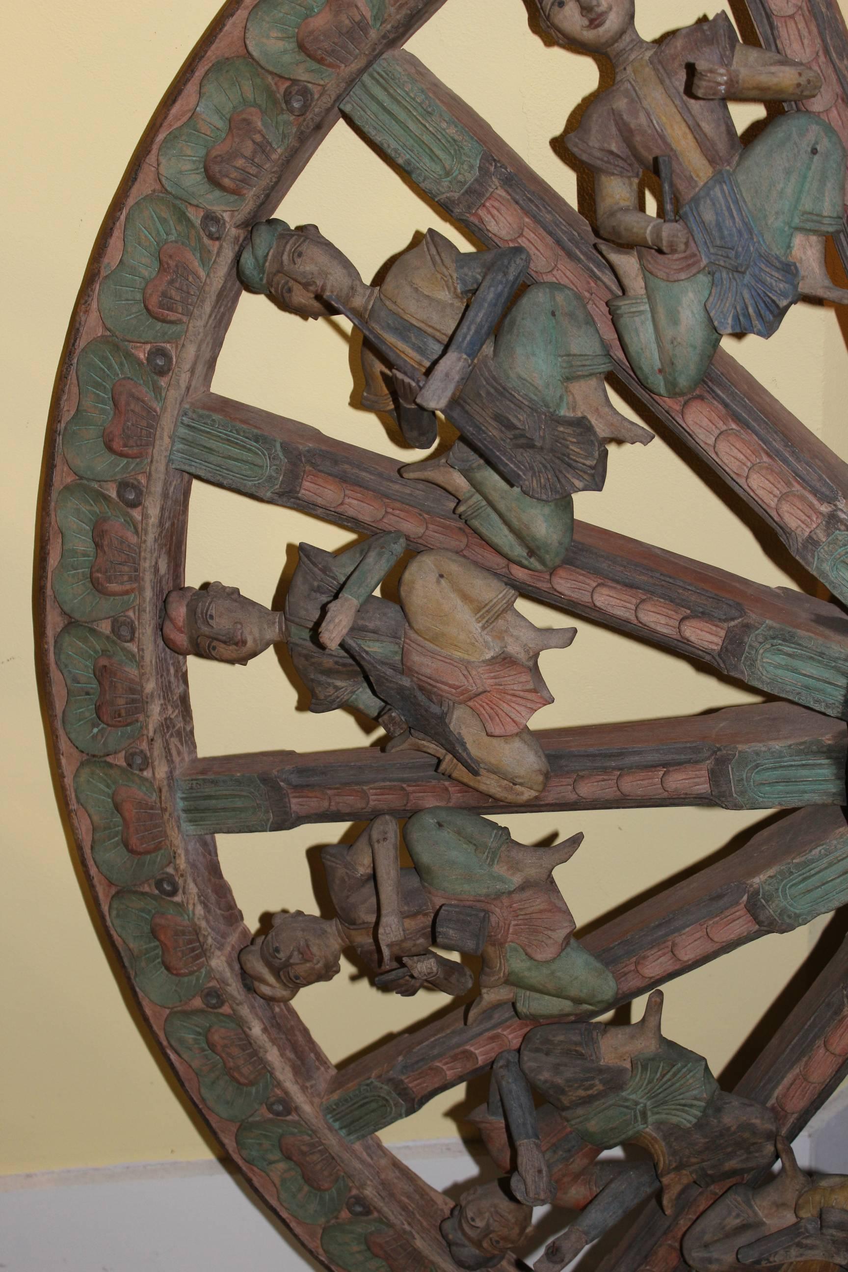 19th-20th Century Indonesian Parade or Carnival Cart Wheel with Musical Figures In Good Condition In Milford, NH